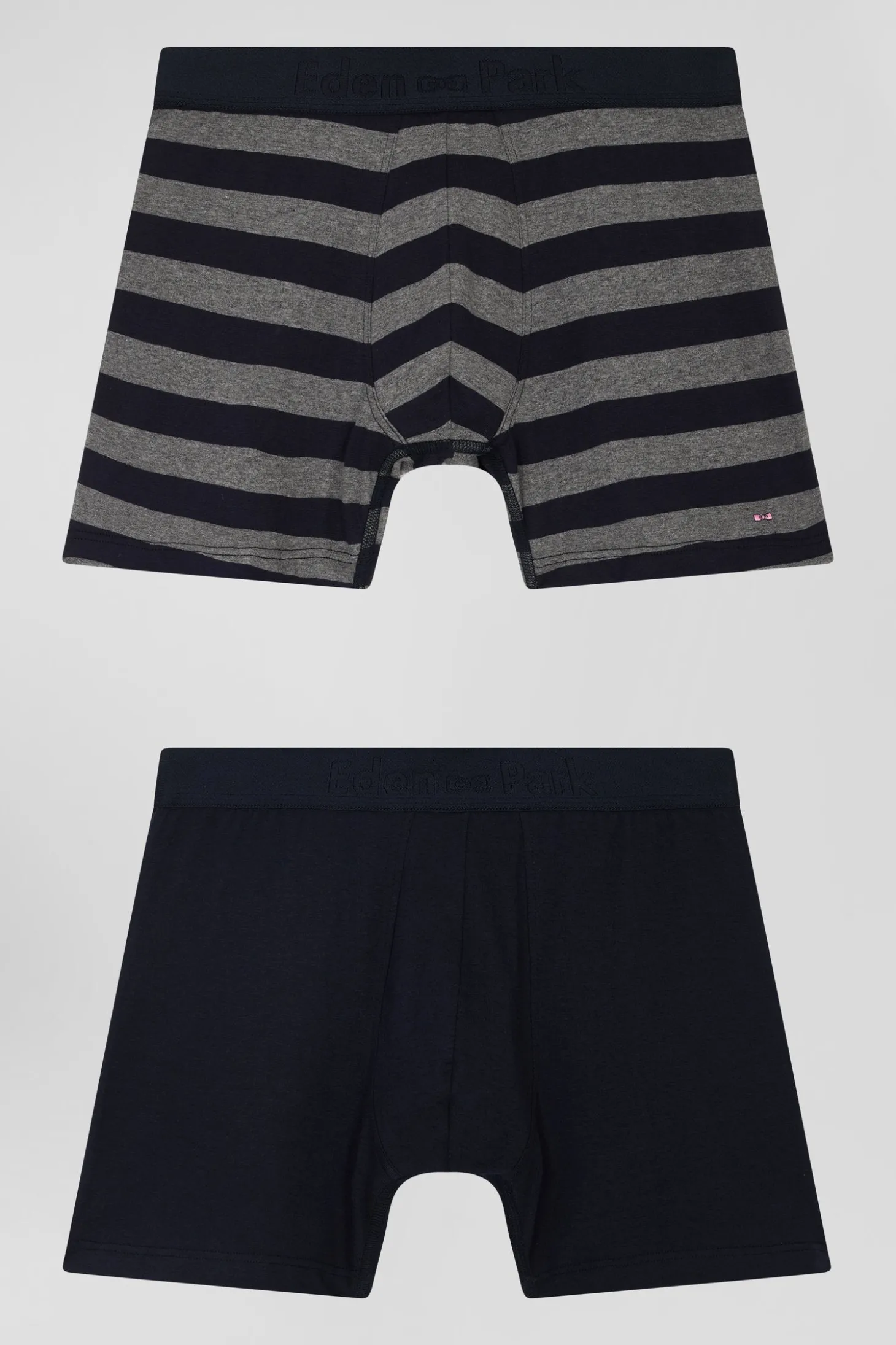 Lot de 2 boxers en coton stretch uni et cerclé gris anthracite