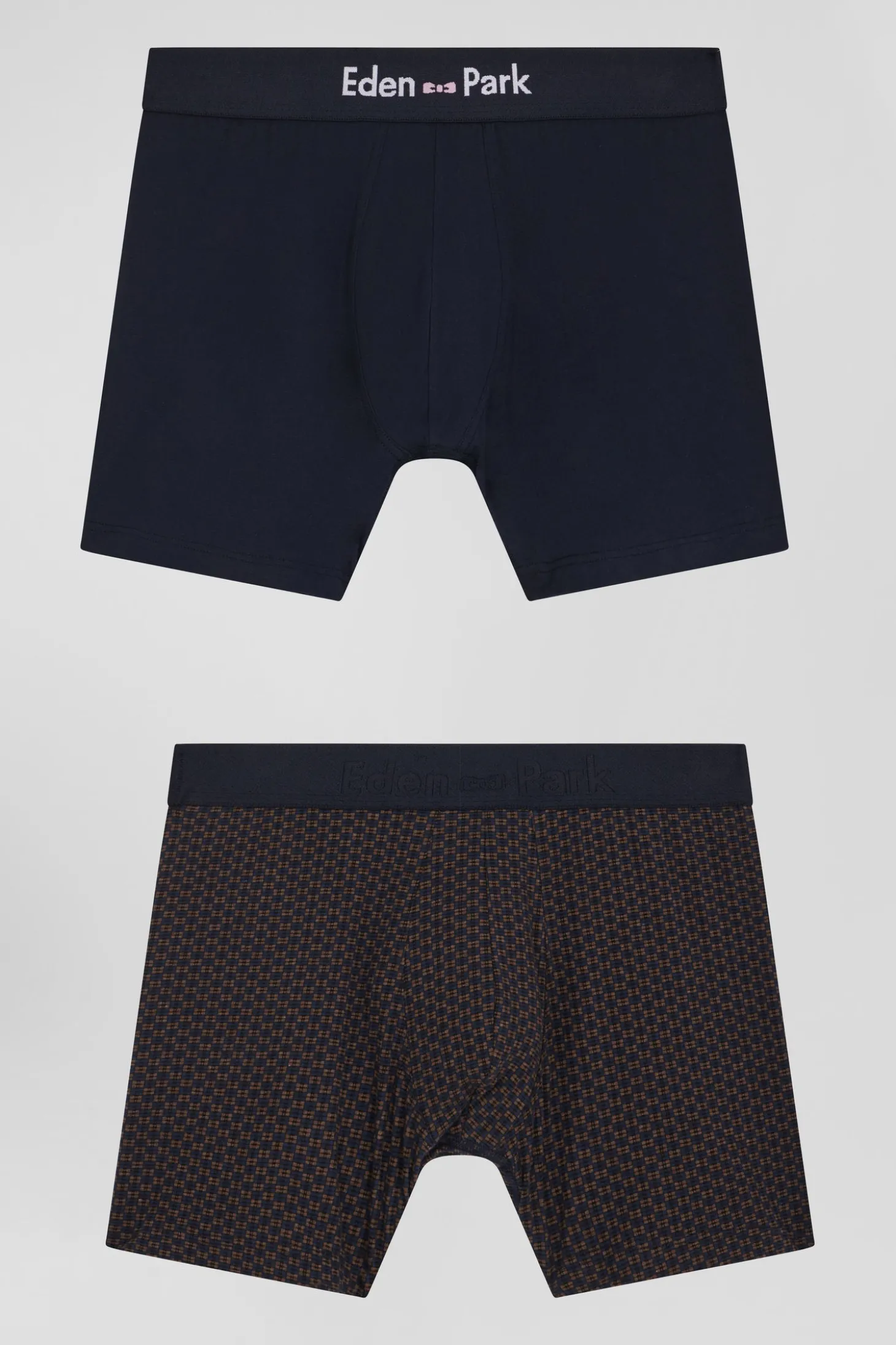 Lot de 2 boxers en coton stretch micro-motifs graphiques marron