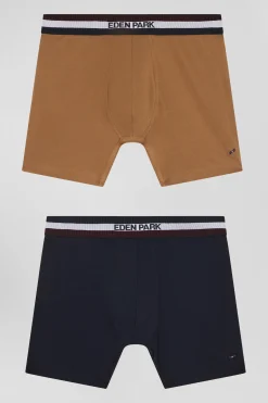 Lot de 2 boxers en coton stretch élastique tricolore camel