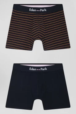 Lot de 2 boxers en coton stretch marron et rayé