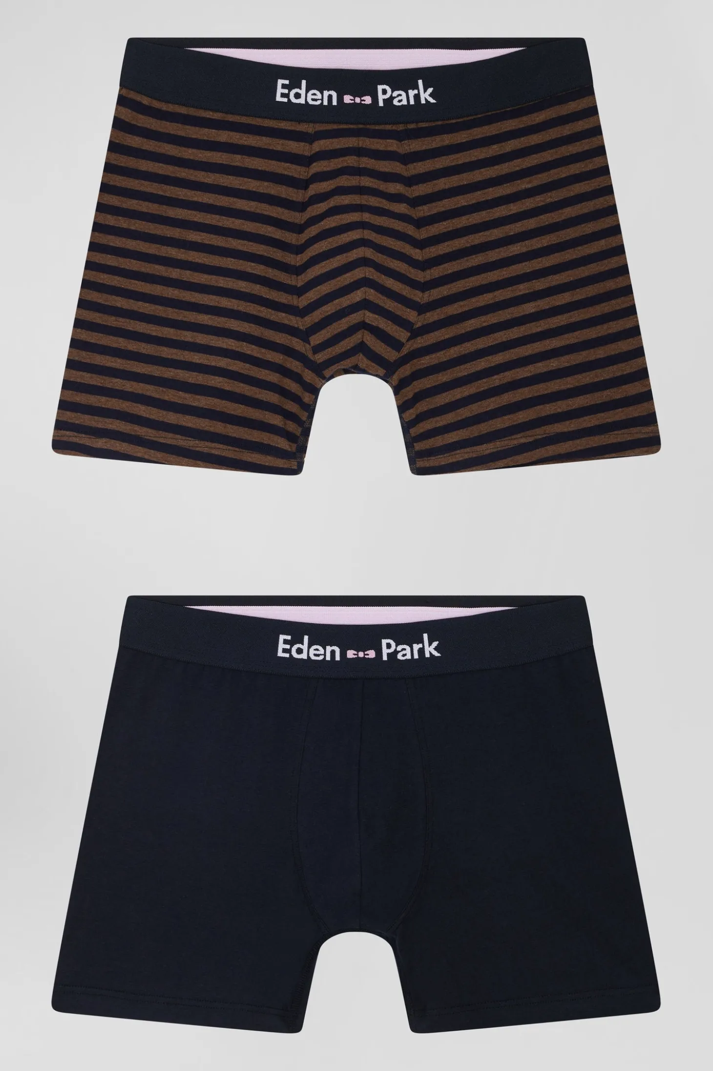 Lot de 2 boxers en coton stretch marron et rayé