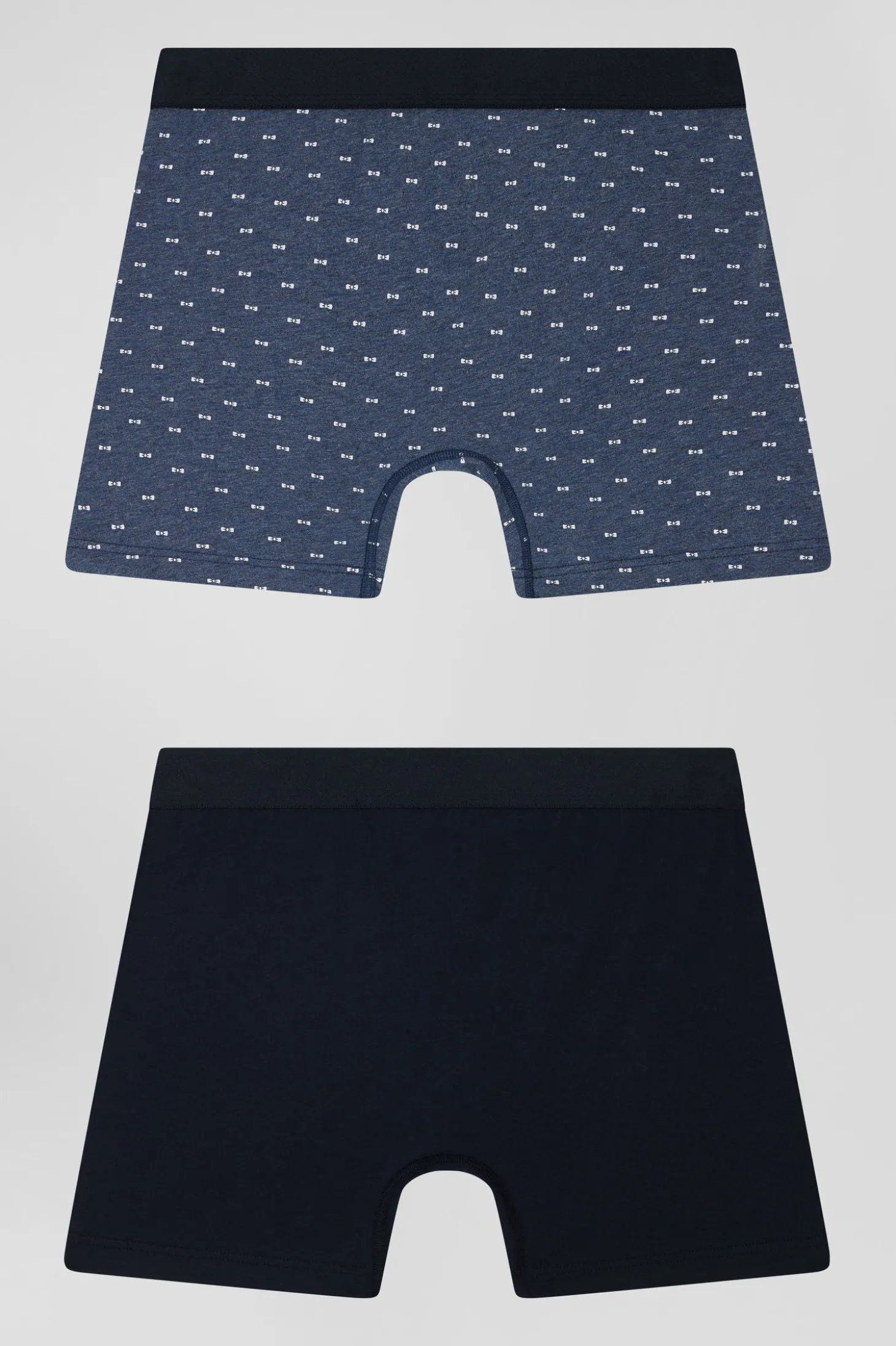 Lot de 2 boxers en coton stretch uni et micro-motifs bleu foncé