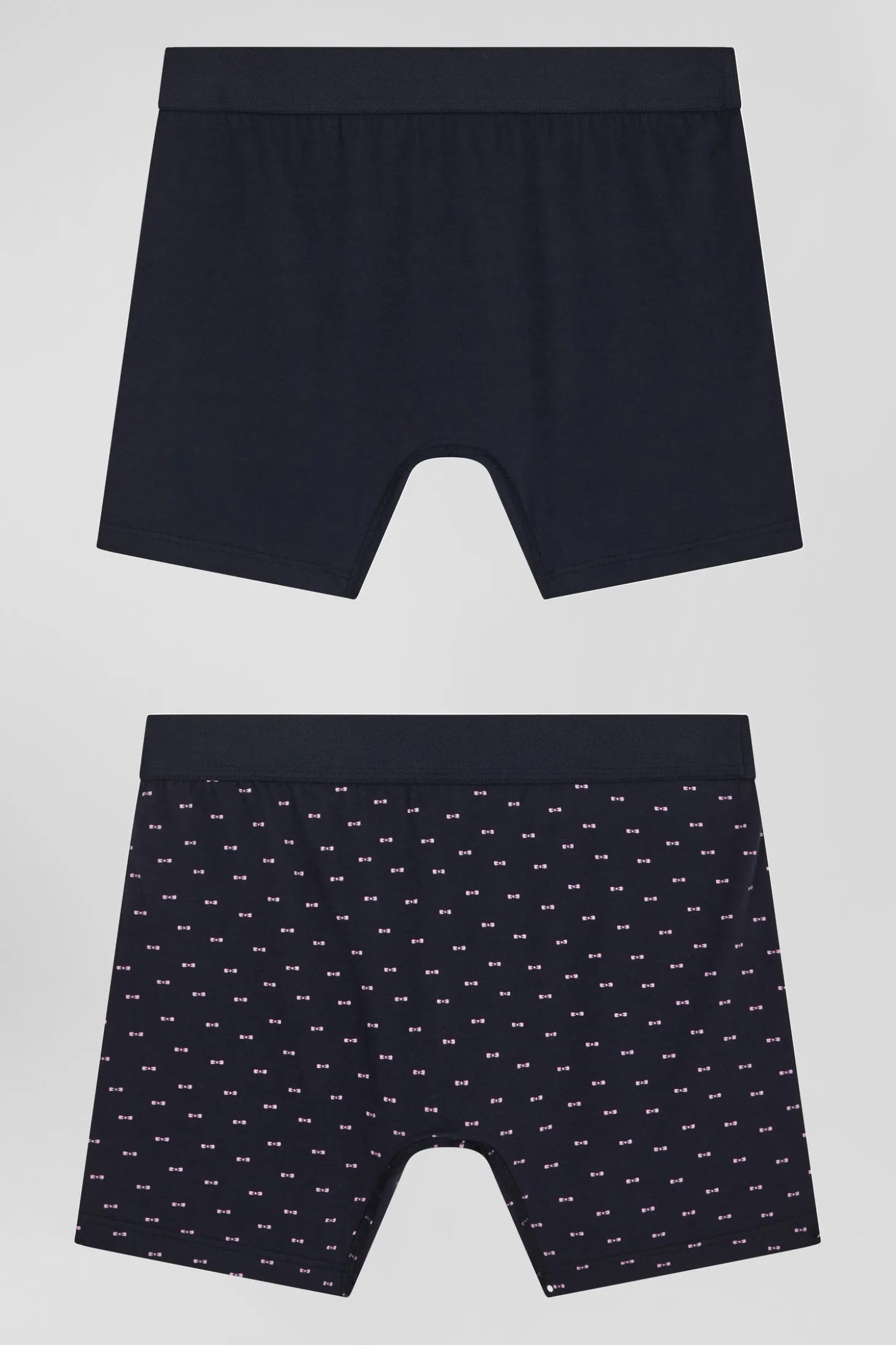 Lot de 2 boxers en coton stretch uni et micro-motifs bleu marine