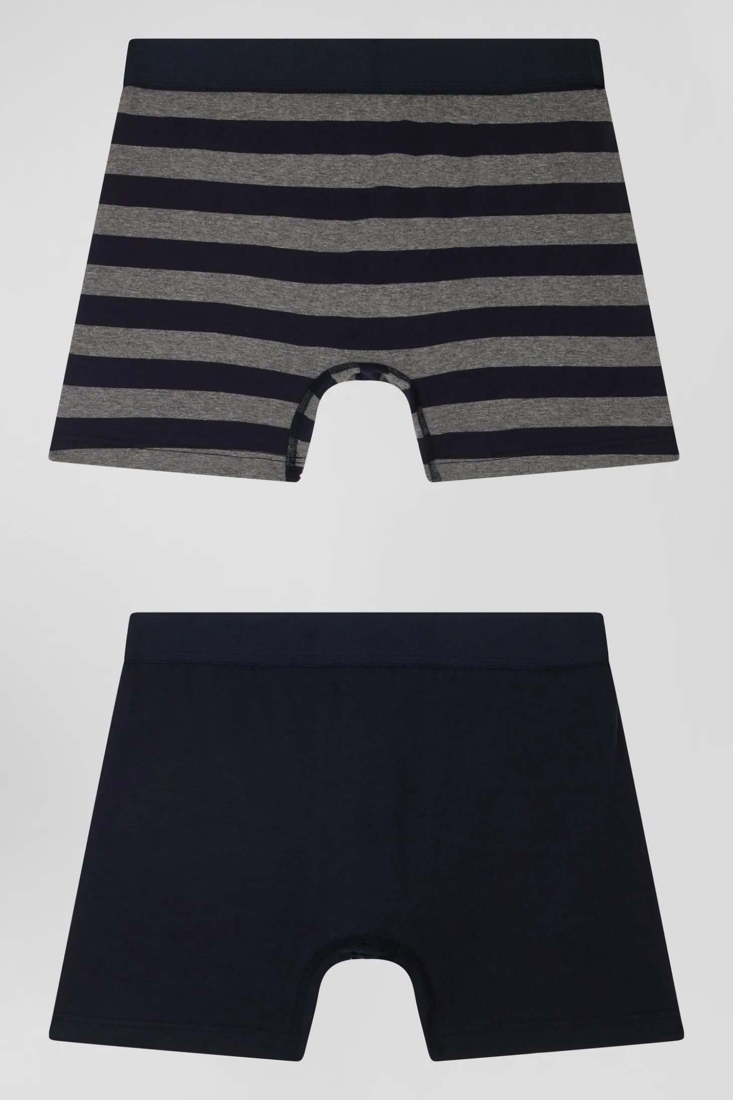 Lot de 2 boxers en coton stretch uni et cerclé gris anthracite