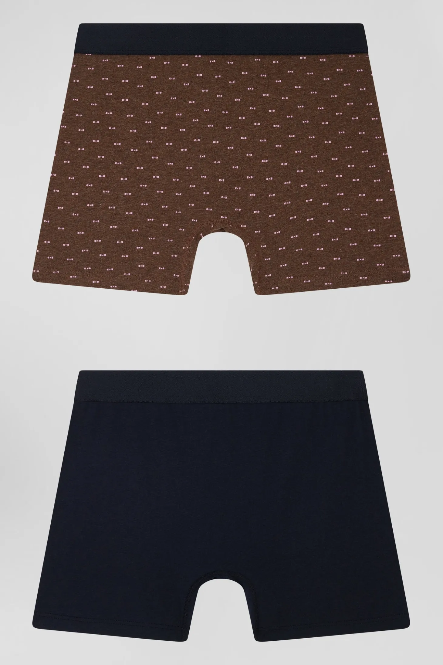 Lot de 2 boxers en coton stretch uni et micro-motifs marron