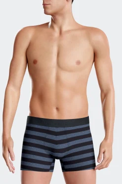 Lot de 2 boxers en coton stretch uni et cerclé bleu foncé