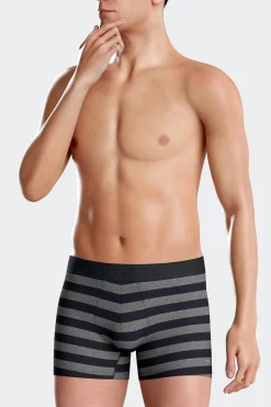 Lot de 2 boxers en coton stretch uni et cerclé gris anthracite