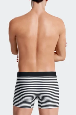 Lot de 2 boxers en coton stretch blanc et rayé
