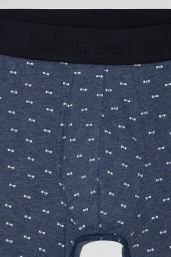 Lot de 2 boxers en coton stretch uni et micro-motifs bleu foncé