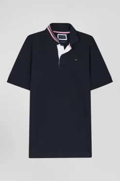 Maillot en coton bleu marine dessous de col cerclé coupe Regular