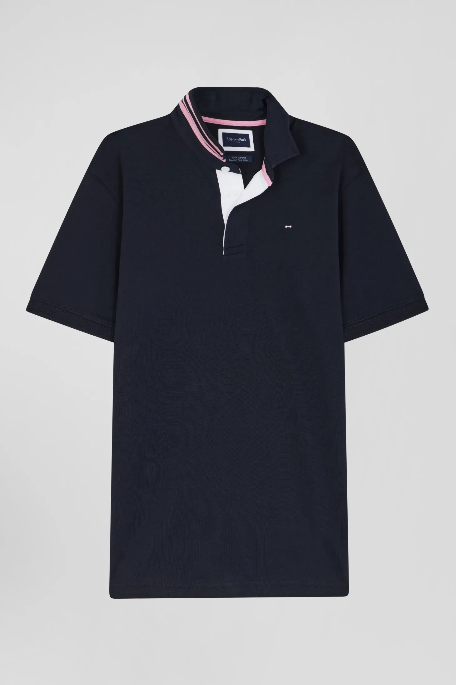 Maillot en coton bleu marine dessous de col cerclé coupe Regular
