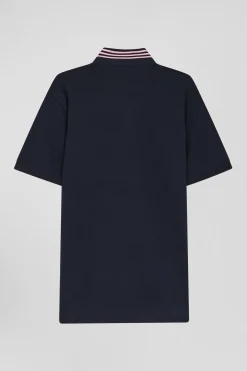 Maillot en coton bleu marine dessous de col cerclé coupe Regular
