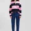 Maillot manches longues cerclé en coton marine et rose coupe Relaxed