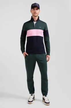 Maillot manches longues colorblock vert en coton broderie dos coupe Regular