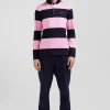 Maillot manches longues cerclé en coton bleu marine et rose coupe Regular