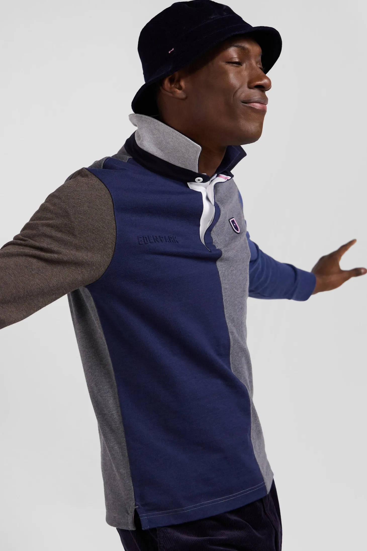 Maillot manches longues colorblock en coton gris coupe Regular