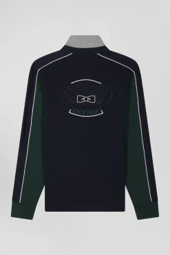 Maillot manches longues colorblock en coton vert et marine coupe Regular