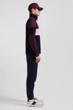 Maillot manches longues colorblock bordeaux en coton broderie dos coupe Regular
