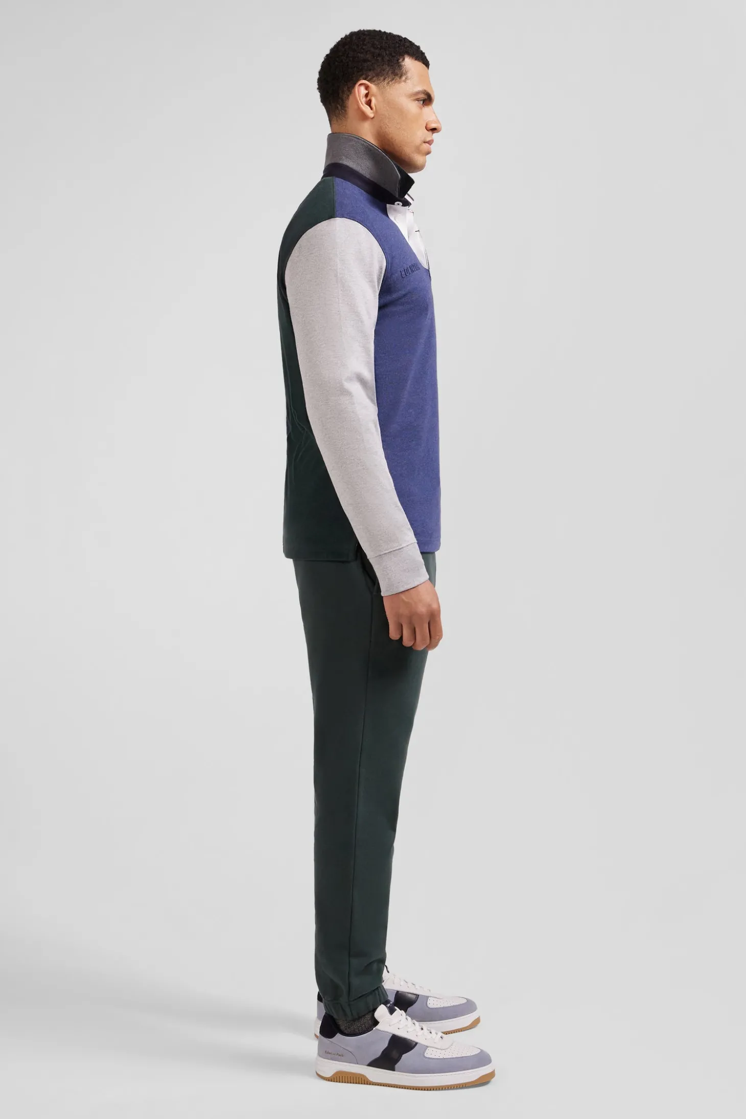 Maillot manches longues colorblock en coton vert coupe Regular