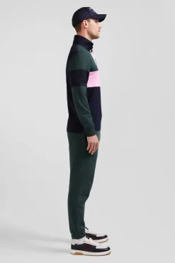 Maillot manches longues colorblock vert en coton broderie dos coupe Regular