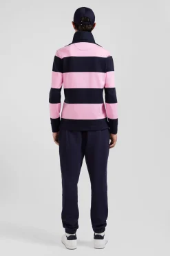 Maillot manches longues cerclé en coton bleu marine et rose coupe Regular