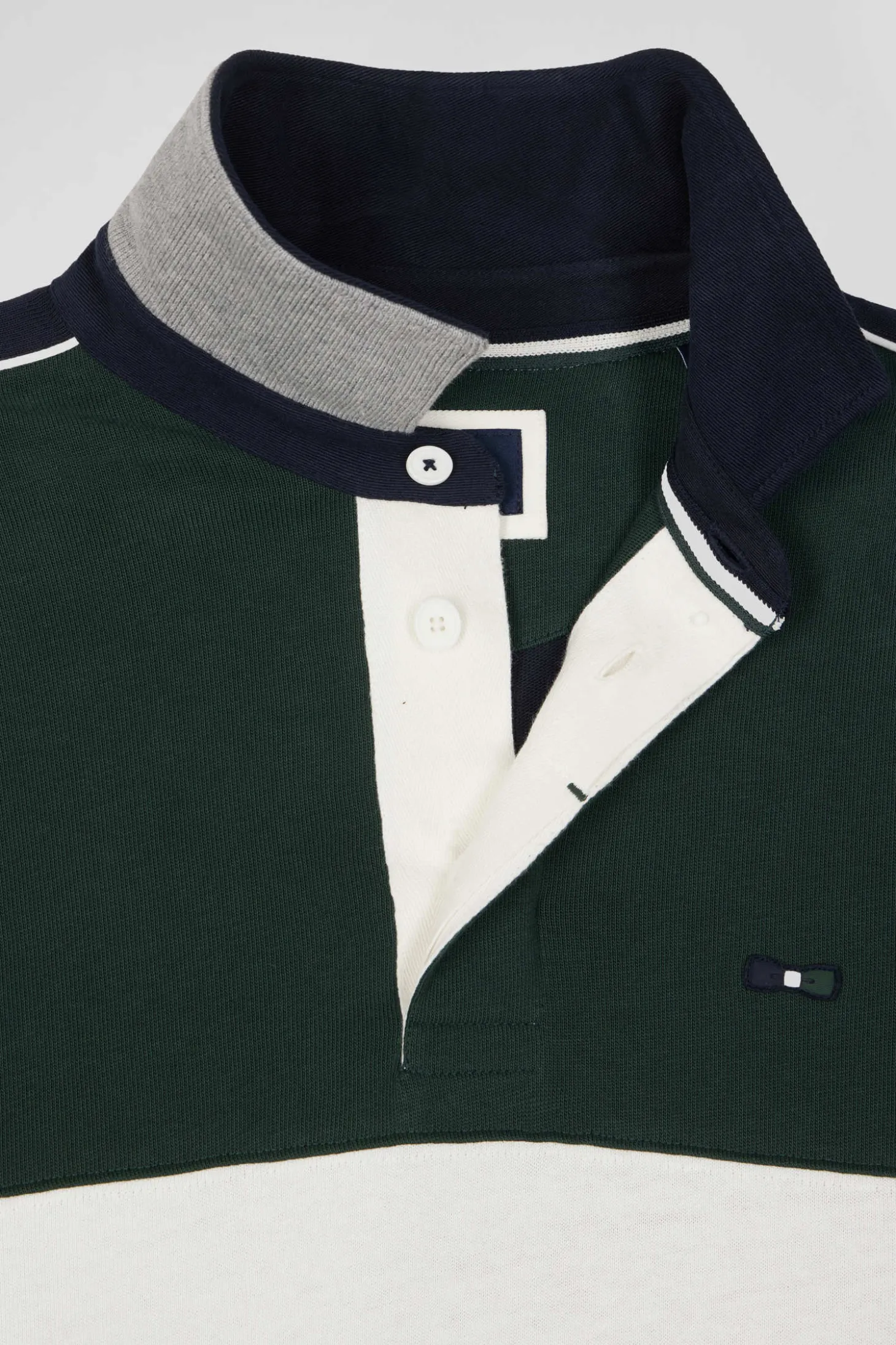 Maillot manches longues colorblock en coton vert et marine coupe Regular