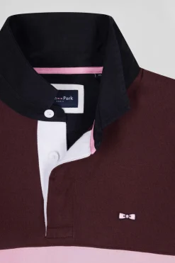 Maillot manches longues colorblock bordeaux en coton broderie dos coupe Regular