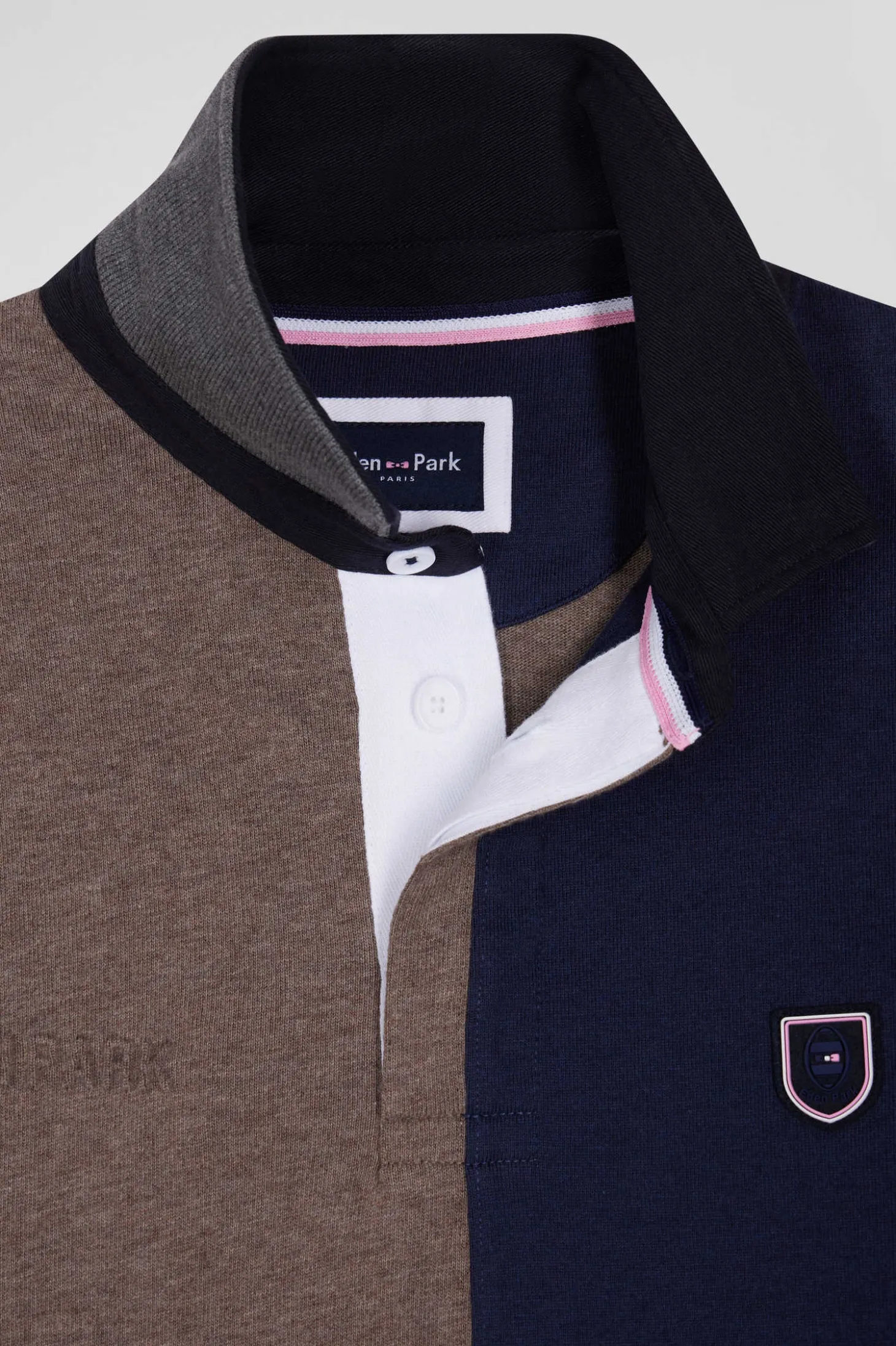 Maillot manches longues colorblock en coton bleu marine coupe Regular