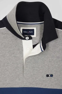 Maillot manches longues colorblock en coton bleu et gris coupe Regular