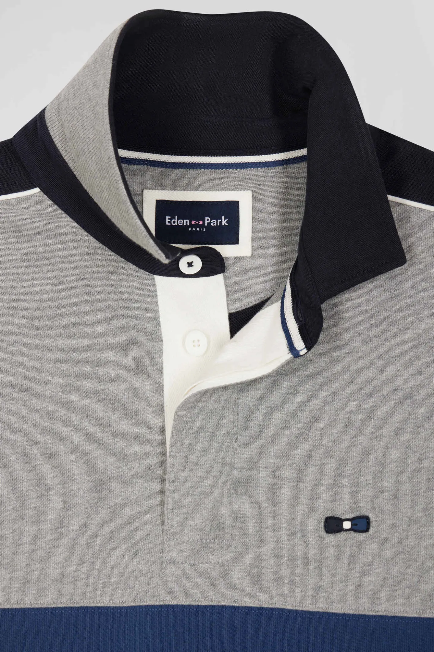 Maillot manches longues colorblock en coton bleu et gris coupe Regular