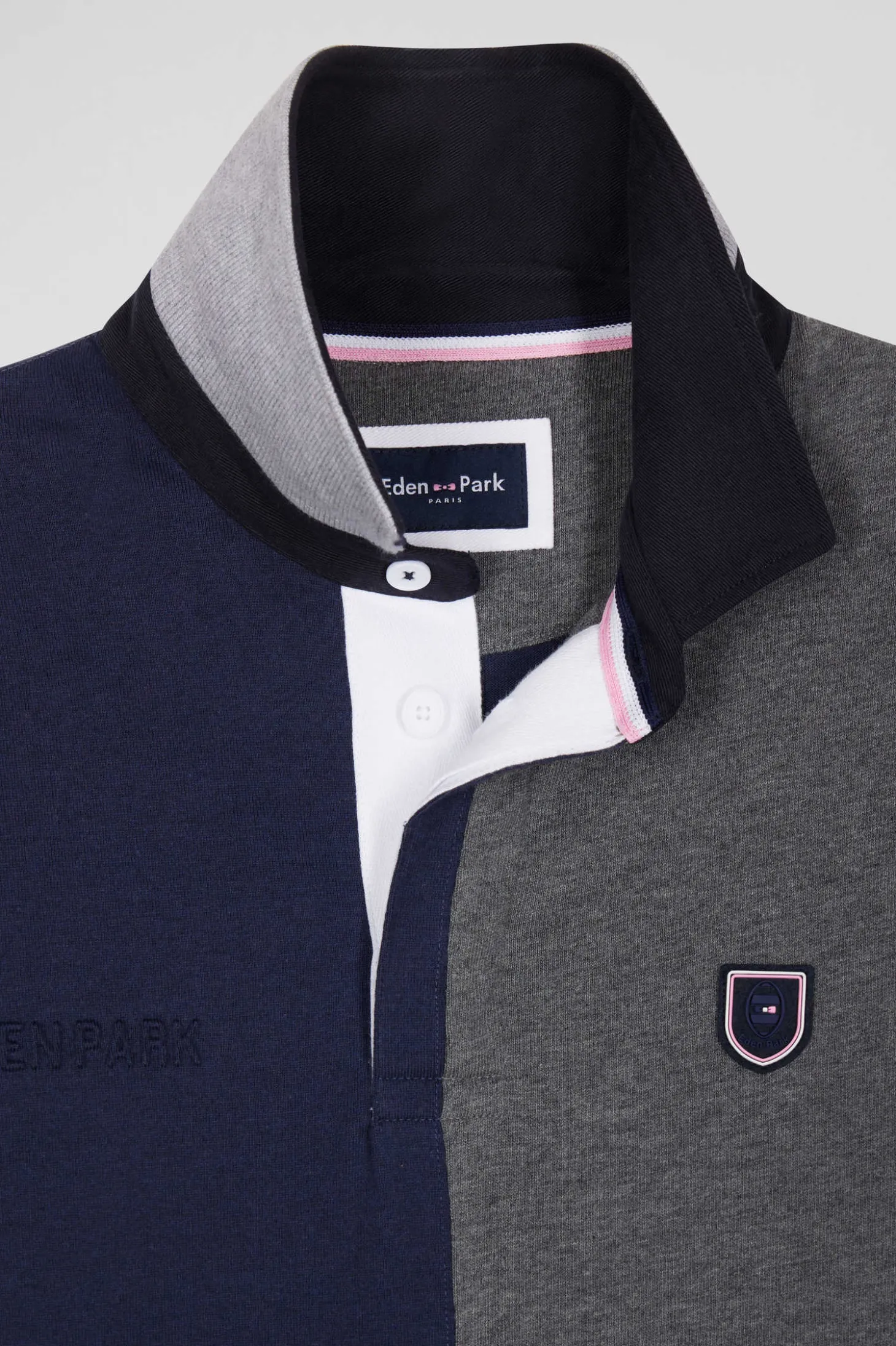 Maillot manches longues colorblock en coton gris coupe Regular
