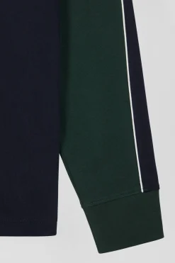 Maillot manches longues colorblock en coton vert et marine coupe Regular