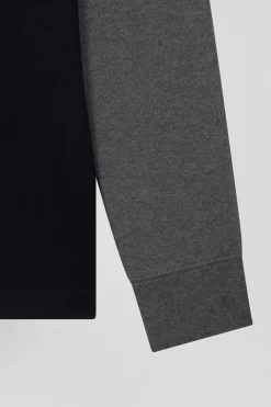 Maillot manches longues colorblock gris en coton broderie dos coupe Regular