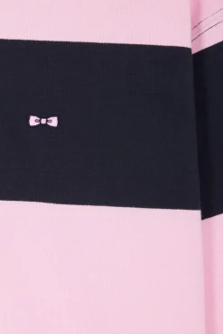 Maillot manches longues cerclé en coton marine et rose coupe Relaxed