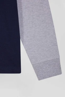 Maillot manches longues colorblock en coton bleu marine coupe Regular