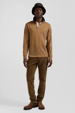 Maillot manches longues en coton Pima camel coupe Regular