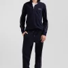 Maillot manches longues en coton bleu marine passepoil rose coupe Regular