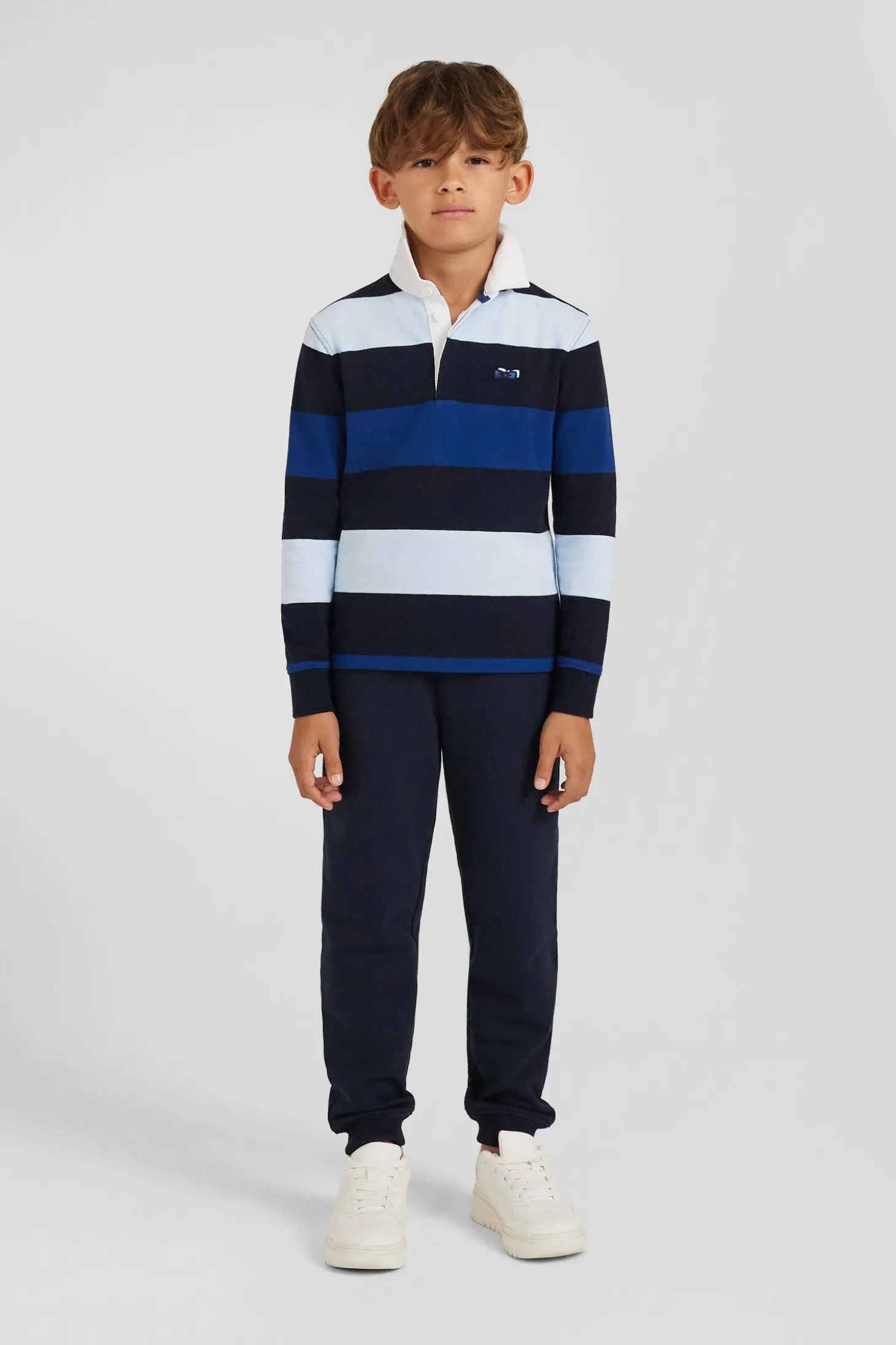 Maillot manches longues en coton bleu marine cerclé coupe Regular