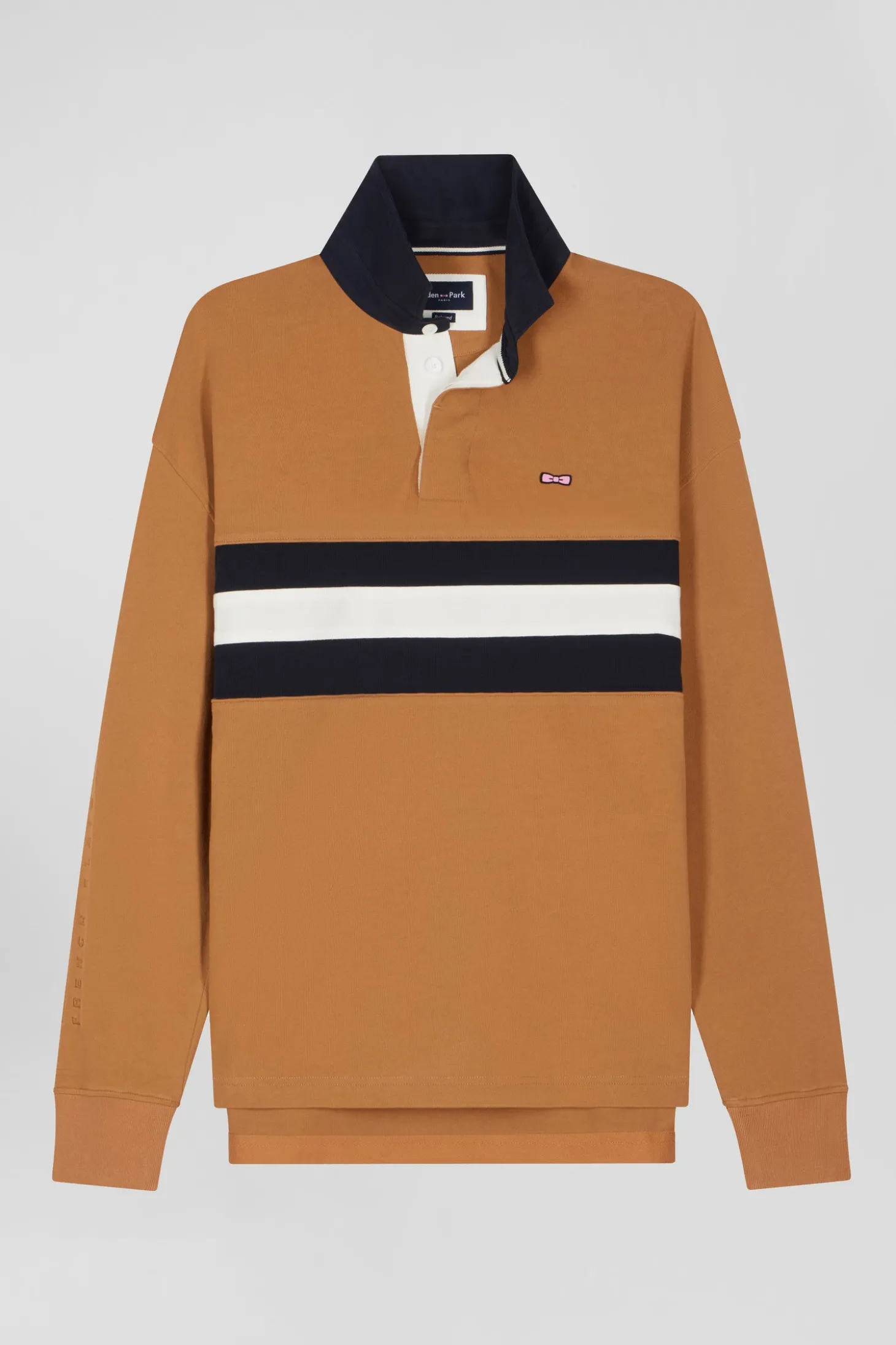 Maillot manches longues en coton camel brodé coupe Relaxed
