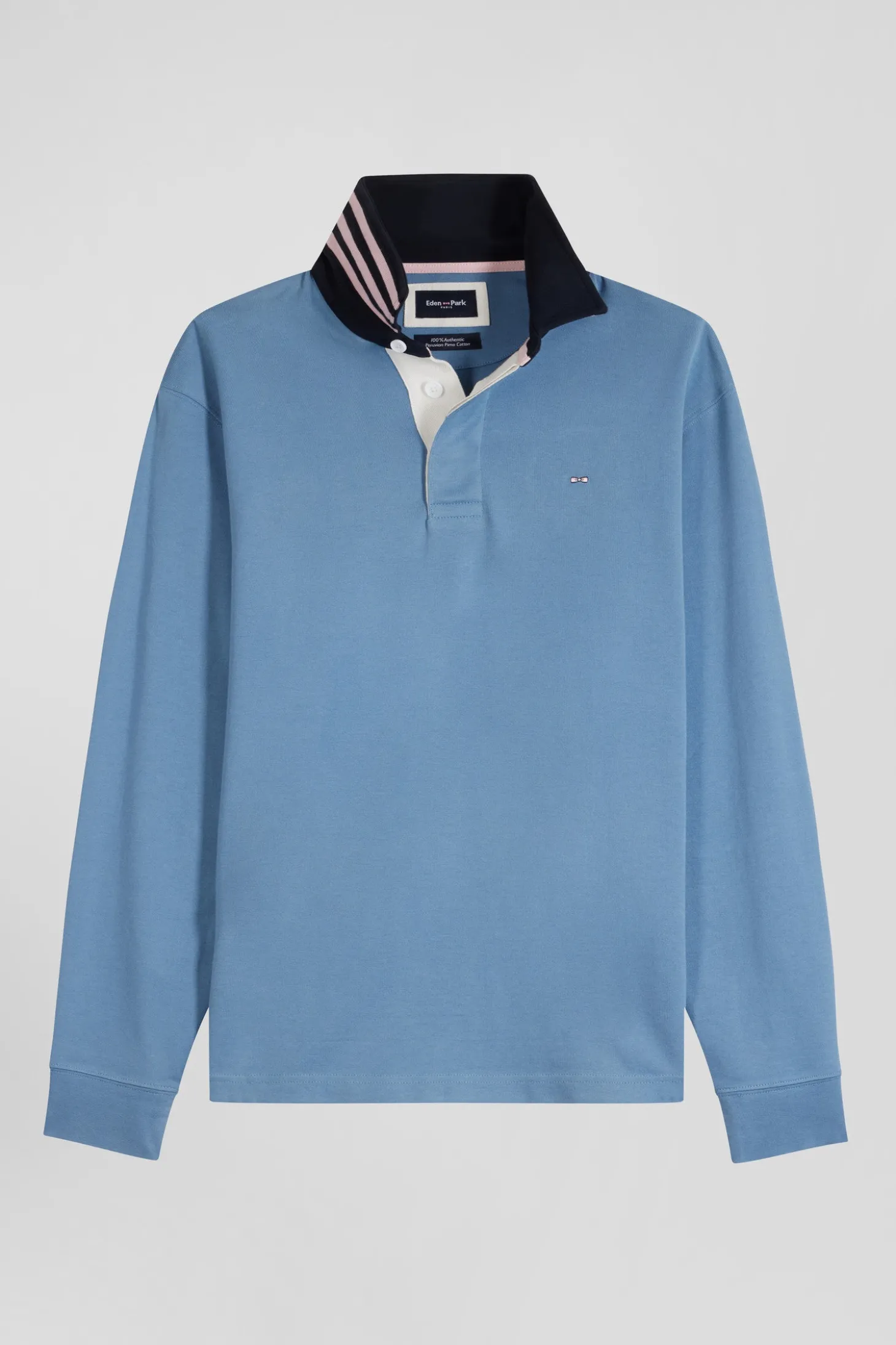 Maillot manches longues en coton Pima bleu coupe Regular