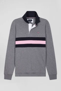 Maillot manches longues en coton gris brodé coupe Relaxed