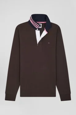 Maillot manches longues en coton Pima marron coupe Regular