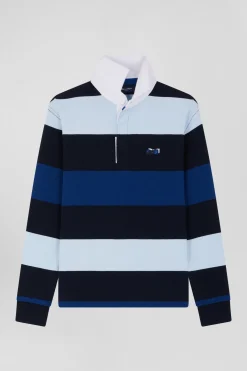 Maillot manches longues en coton bleu marine cerclé coupe Regular