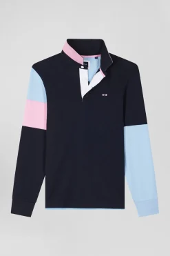 Maillot manches longues en coton marine broderie et applications de tissus cravate coupe Regular