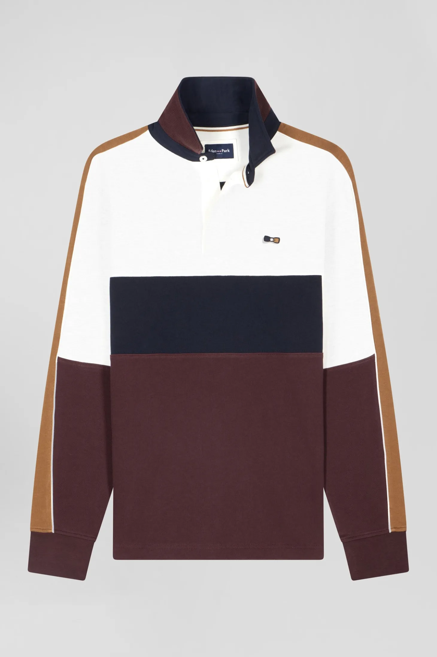 Maillot manches longues en coton bordeaux broderie dos et passepoil coupe Regular