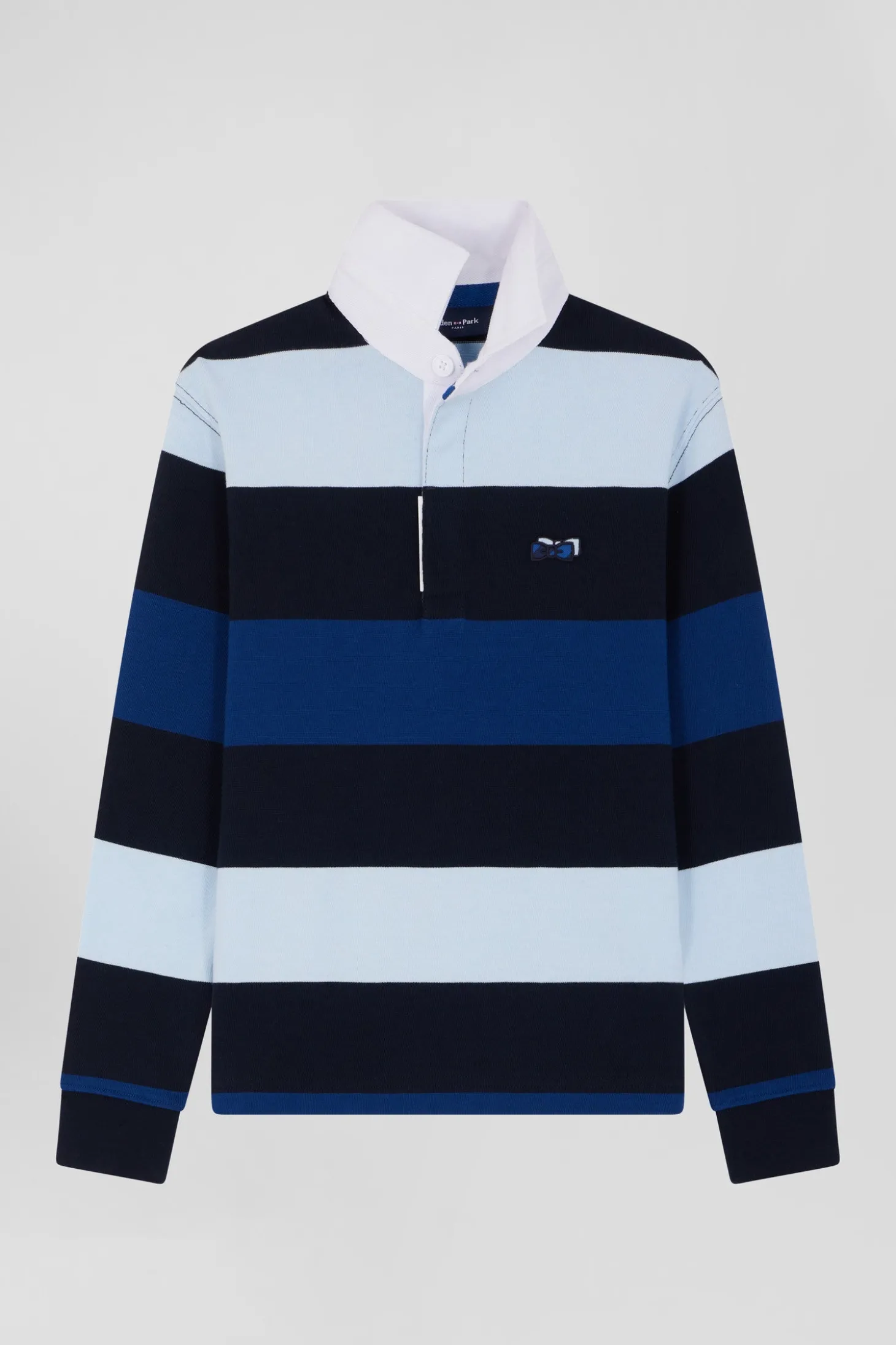 Maillot manches longues en coton bleu marine cerclé coupe Regular