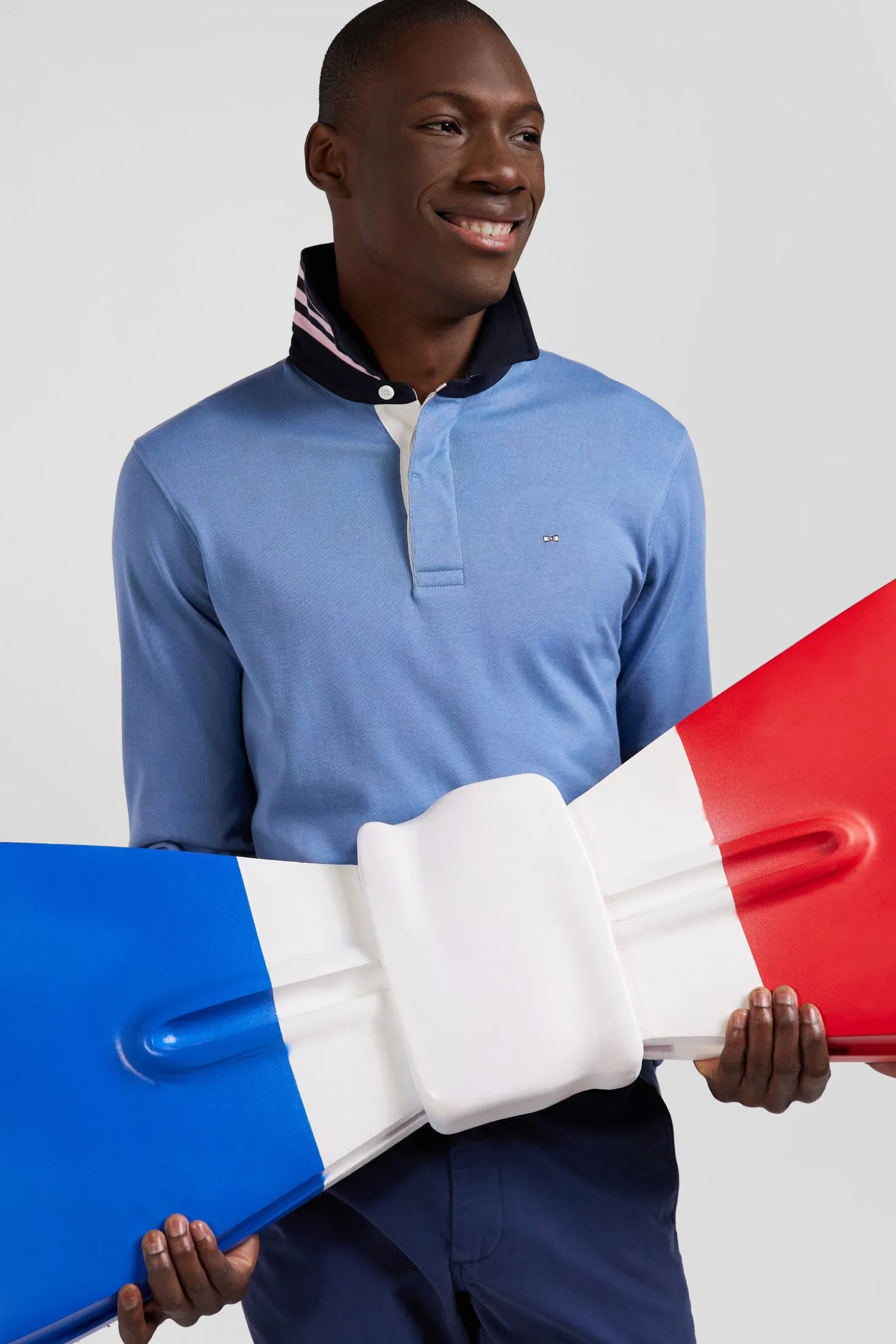 Maillot manches longues en coton Pima bleu coupe Regular