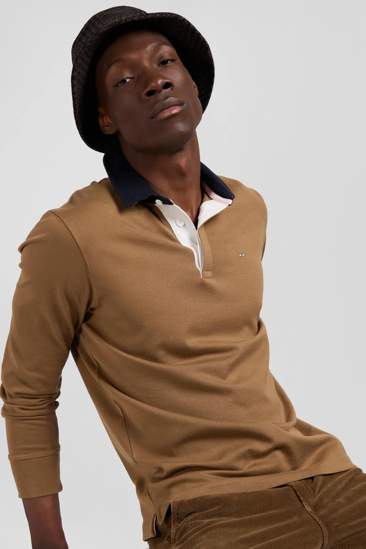 Maillot manches longues en coton Pima camel coupe Regular