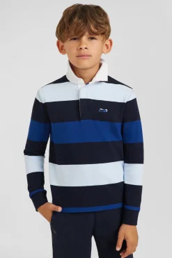 Maillot manches longues en coton bleu marine cerclé coupe Regular