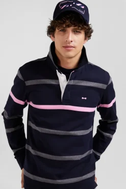 Maillot manches longues en coton cerclé gris broderie dos coupe Regular
